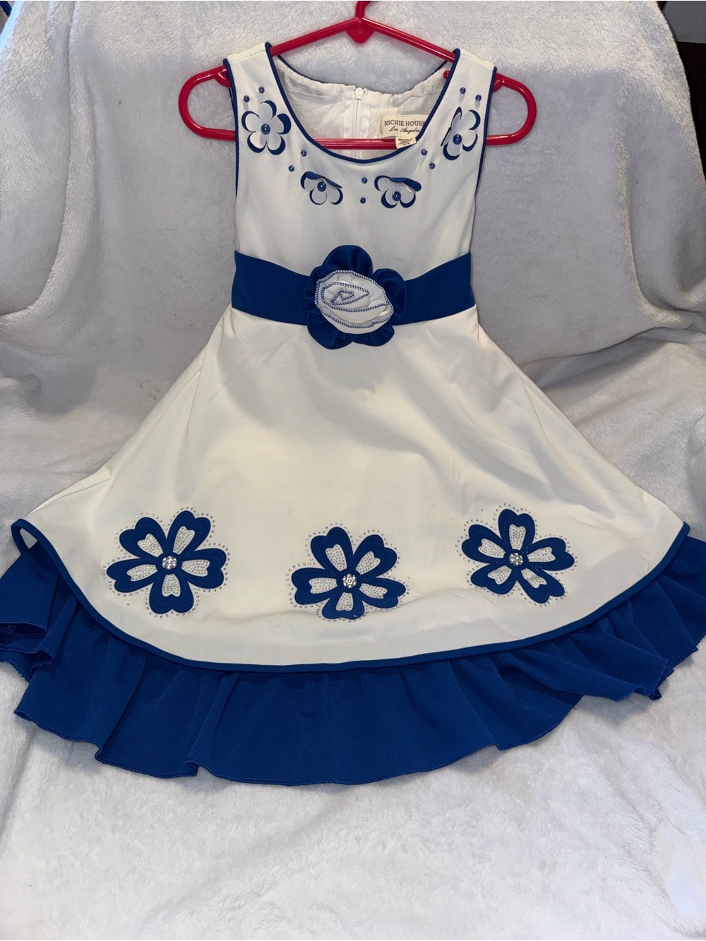 3/4T White & Blue Floral Sash Kids Dress
